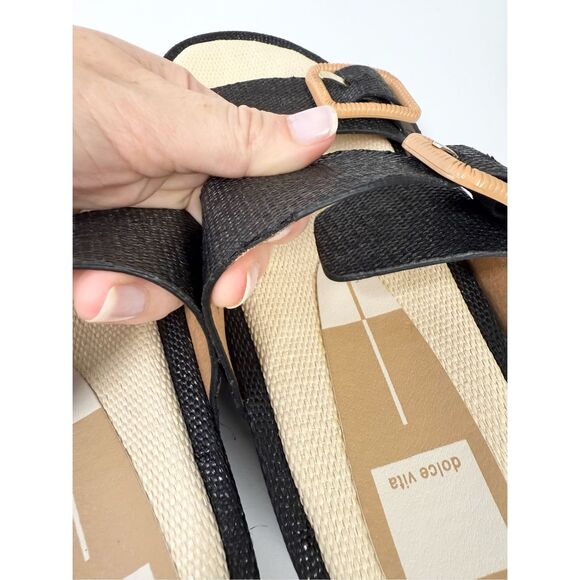 Dolce Vita Womens Black Raffia Double Buckle Strap Coryn Platform Sandals Sz 8.5 - Picture 7 of 7